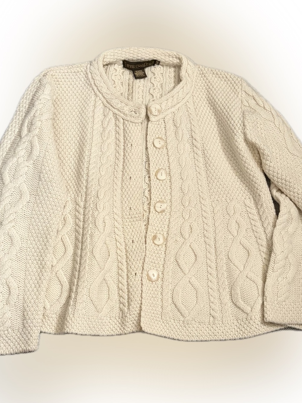 Inis Crafts 100% Merino Wool Irish Cable Knit Cardigan M